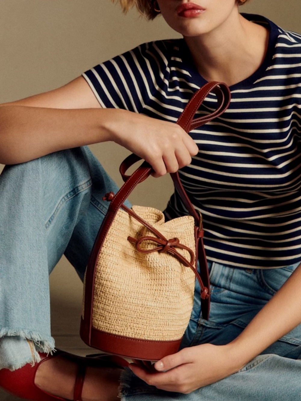 Sezane Mini Farrow Raffia Bag